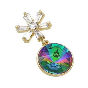 Copper Pendant Pave Rainbow Crystal Glass Snowflake Gold Plated, approx 13mm, 13.5mm [FN37877]