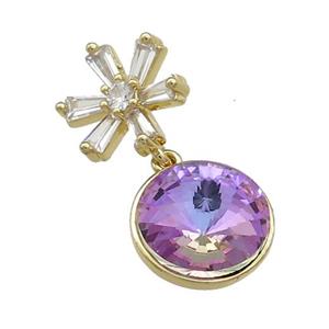 Copper Pendant Pave Purple Crystal Glass Snowflake Gold Plated, approx 13mm, 13.5mm [FN37878]