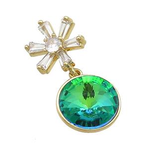 Copper Pendant Pave Green Crystal Glass Snowflake Gold Plated, approx 13mm, 13.5mm [FN37880]