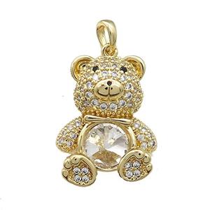 Copper Bear Pendant Pave Zircon Crystal Glass Gold Plated, approx 18-24mm [FN37884]