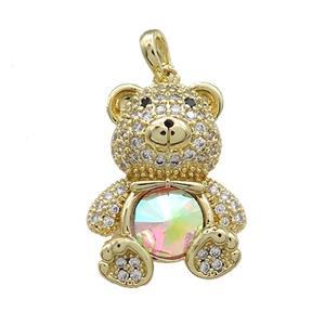 Copper Bear Pendant Pave Zircon Crystal Glass Gold Plated, approx 18-24mm [FN37885]