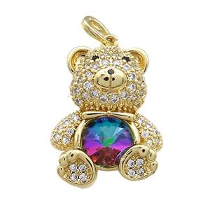 Copper Bear Pendant Pave Zircon Crystal Glass Gold Plated, approx 18-24mm [FN37886]