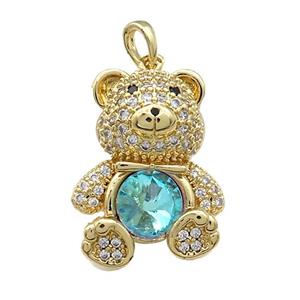 Copper Bear Pendant Pave Zircon Crystal Glass Gold Plated, approx 18-24mm [FN37887]