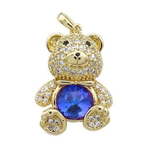 Copper Bear Pendant Pave Zircon Crystal Glass Gold Plated, approx 18-24mm [FN37888]