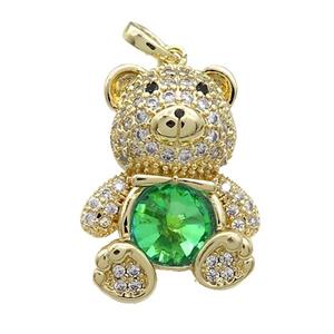Copper Bear Pendant Pave Zircon Crystal Glass Gold Plated, approx 18-24mm [FN37889]