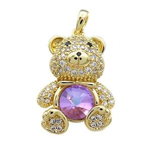 Copper Bear Pendant Pave Zircon Crystal Glass Gold Plated, approx 18-24mm [FN37890]