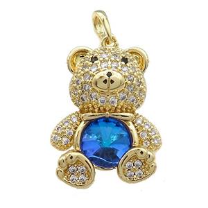 Copper Bear Pendant Pave Zircon Crystal Glass Gold Plated, approx 18-24mm [FN37891]