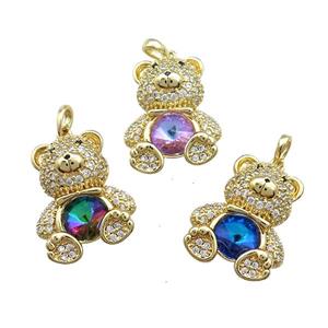 Copper Bear Pendant Pave Zircon Crystal Glass Gold Plated Mixed, approx 18-24mm [FN37892]