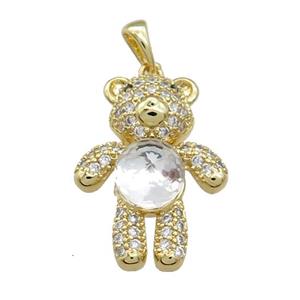 Copper Bear Pendant Pave Zircon Crystal Glass Gold Plated, approx 18-24mm [FN37893]