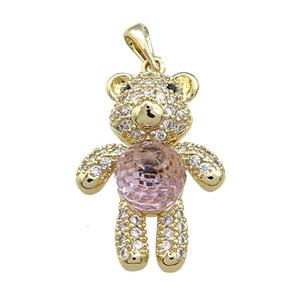 Copper Bear Pendant Pave Zircon Crystal Glass Gold Plated, approx 18-24mm [FN37894]