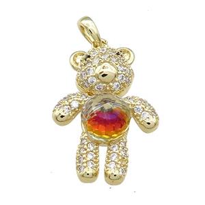 Copper Bear Pendant Pave Zircon Crystal Glass Gold Plated, approx 18-24mm [FN37895]