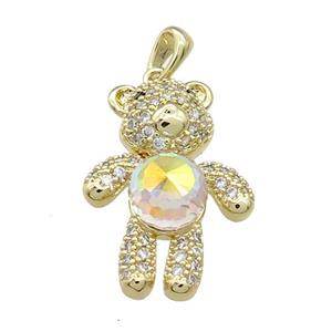 Copper Bear Pendant Pave Zircon Crystal Glass Gold Plated, approx 18-24mm [FN37896]
