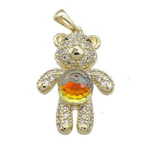 Copper Bear Pendant Pave Zircon Crystal Glass Gold Plated, approx 18-24mm [FN37897]