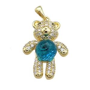 Copper Bear Pendant Pave Zircon Crystal Glass Gold Plated, approx 18-24mm [FN37898]