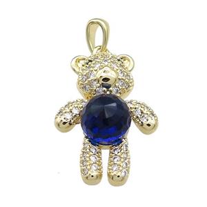 Copper Bear Pendant Pave Zircon Crystal Glass Gold Plated, approx 18-24mm [FN37900]