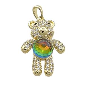 Copper Bear Pendant Pave Zircon Crystal Glass Gold Plated, approx 18-24mm [FN37901]