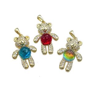 Copper Bear Pendant Pave Zircon Crystal Glass Gold Plated Mixed, approx 18-24mm [FN37903]