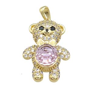 Copper Bear Pendant Pave Zircon Crystal Glass Gold Plated, approx 18-25mm [FN37905]