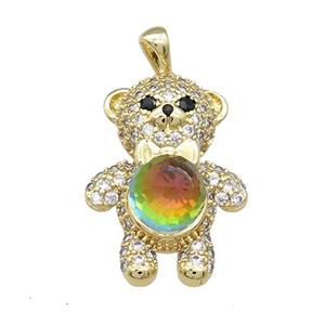 Copper Bear Pendant Pave Zircon Crystal Glass Gold Plated, approx 18-25mm [FN37906]