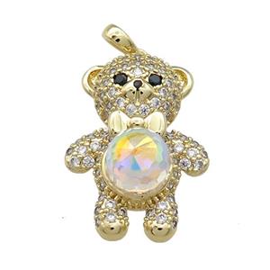 Copper Bear Pendant Pave Zircon Crystal Glass Gold Plated, approx 18-25mm [FN37908]