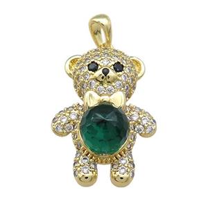 Copper Bear Pendant Pave Zircon Crystal Glass Gold Plated, approx 18-25mm [FN37911]
