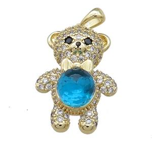 Copper Bear Pendant Pave Zircon Crystal Glass Gold Plated, approx 18-25mm [FN37912]