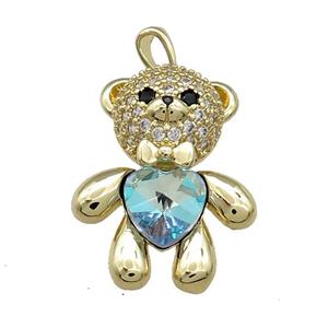 Copper Bear Pendant Pave Zircon Crystal Glass Gold Plated, approx 21-28mm [FN37916]