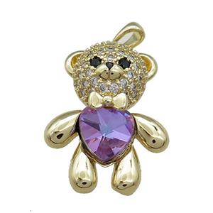 Copper Bear Pendant Pave Zircon Crystal Glass Gold Plated, approx 21-28mm [FN37917]