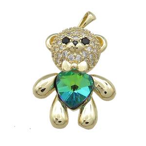 Copper Bear Pendant Pave Zircon Crystal Glass Gold Plated, approx 21-28mm [FN37918]