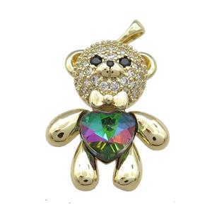Copper Bear Pendant Pave Zircon Crystal Glass Gold Plated, approx 21-28mm [FN37921]
