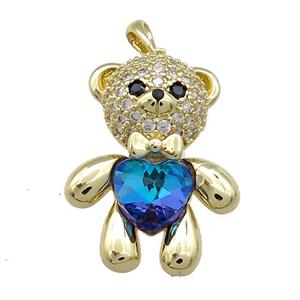 Copper Bear Pendant Pave Zircon Crystal Glass Gold Plated, approx 21-28mm [FN37922]
