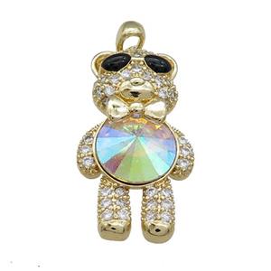 Copper Bear Pendant Pave Zircon Crystal Glass Gold Plated, approx 17-33mm [FN37925]