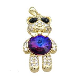 Copper Bear Pendant Pave Zircon Crystal Glass Gold Plated, approx 17-33mm [FN37929]