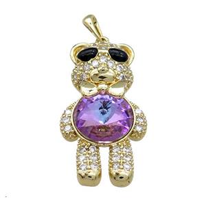 Copper Bear Pendant Pave Zircon Crystal Glass Gold Plated, approx 17-33mm [FN37930]