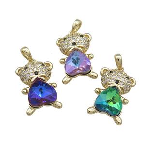 Copper Mouse Pendant Pave Zircon Crystal Glss Gold Plated Mixed, approx 13-20mm [FN37941]