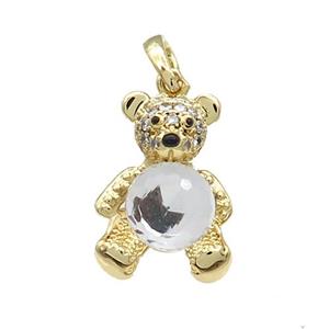 Copper Bear Pendant Pave Zircon Crystal Glass Gold Plated, approx 13-20mm [FN37942]