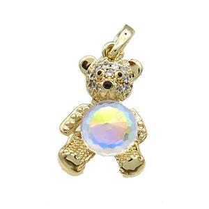 Copper Bear Pendant Pave Zircon Crystal Glass Gold Plated, approx 13-20mm [FN37943]