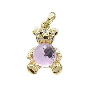 Copper Bear Pendant Pave Zircon Crystal Glass Gold Plated, approx 13-20mm [FN37944]