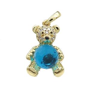 Copper Bear Pendant Pave Zircon Crystal Glass Gold Plated, approx 13-20mm [FN37945]