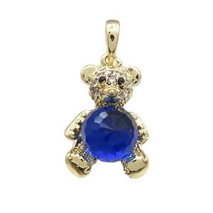 Copper Bear Pendant Pave Zircon Crystal Glass Gold Plated, approx 13-20mm [FN37946]