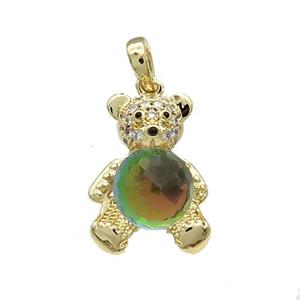 Copper Bear Pendant Pave Zircon Crystal Glass Gold Plated, approx 13-20mm [FN37947]