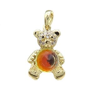 Copper Bear Pendant Pave Zircon Crystal Glass Gold Plated, approx 13-20mm [FN37950]