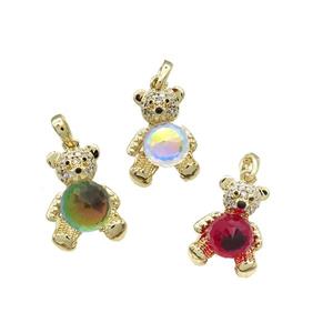 Copper Bear Pendant Pave Zircon Crystal Glass Gold Plated Mixed, approx 13-20mm [FN37952]