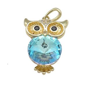 Copper Owl Charms Pendant Pave Crystal Glass Gold Plated, approx 16-22mm [FN37965]