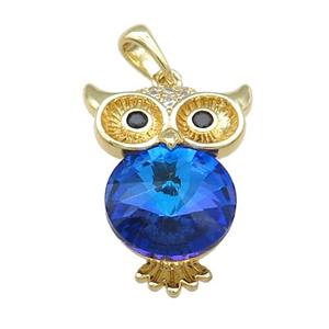 Copper Owl Charms Pendant Pave Crystal Glass Gold Plated, approx 16-22mm [FN37967]
