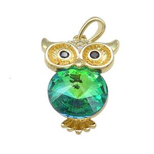 Copper Owl Charms Pendant Pave Crystal Glass Gold Plated, approx 16-22mm [FN37968]