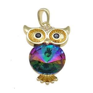 Copper Owl Charms Pendant Pave Crystal Glass Gold Plated, approx 16-22mm [FN37969]