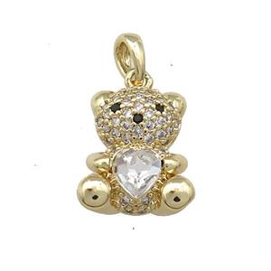 Copper Bear Pendant Pave Zircon Crystal Glass Gold Plated, approx 12-14mm [FN37971]
