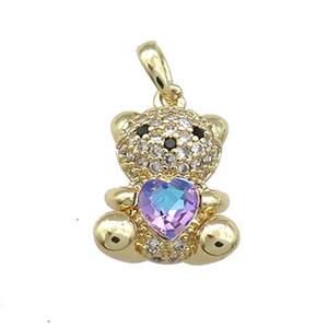 Copper Bear Pendant Pave Zircon Crystal Glass Gold Plated, approx 12-14mm [FN37973]