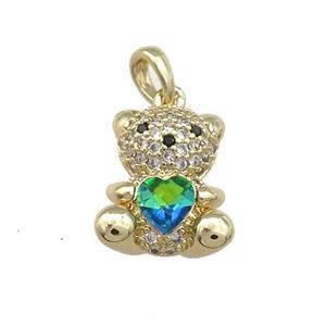 Copper Bear Pendant Pave Zircon Crystal Glass Gold Plated, approx 12-14mm [FN37974]